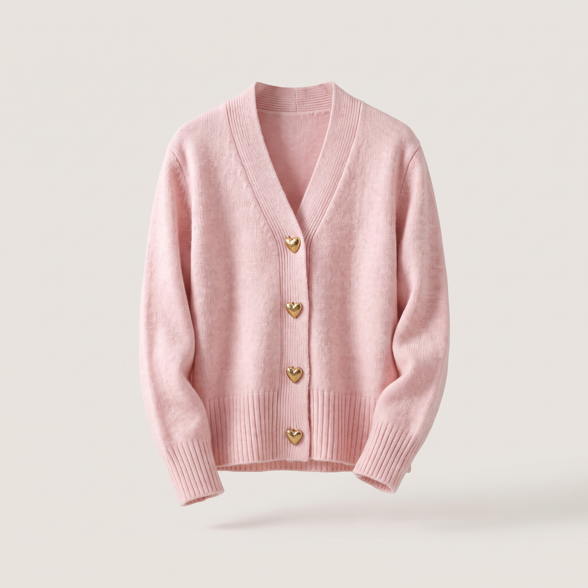 Teodozja – Kardigan z guzikami w kształcie serc – Różowy