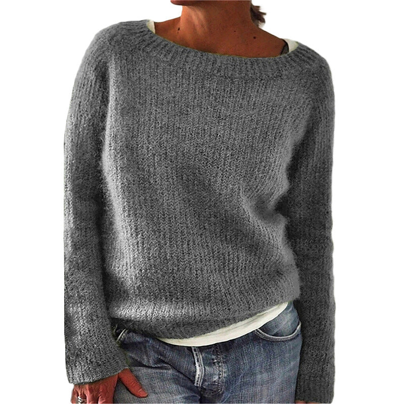 Dagmara – Luźny sweter z dekoltem w łódkę – Szary
