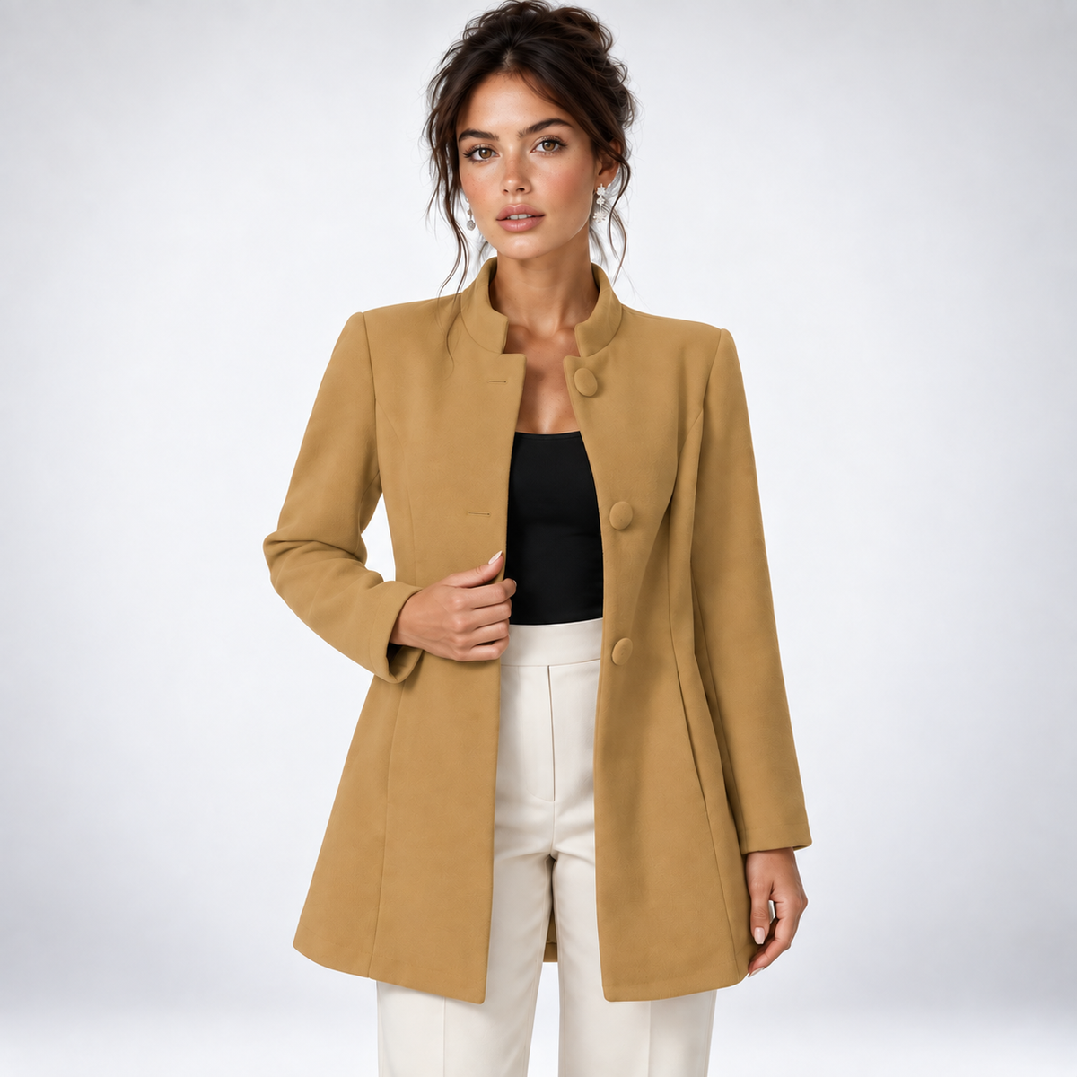 Sonia – Elegancka kurtka ze stójką – Beżowy