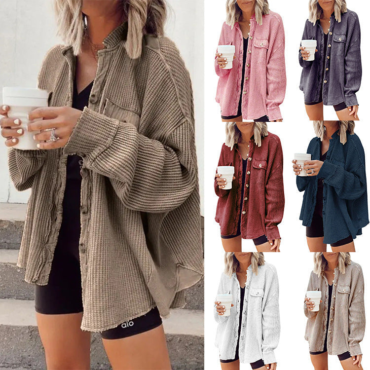Amelia – Kardigan z dzianiny waflowej na guziki