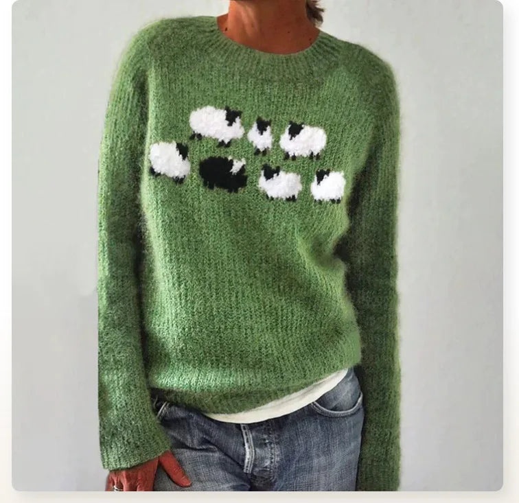 Wirginia – Sweter oversize z żakardowym wzorem przy dekolcie – Zielony