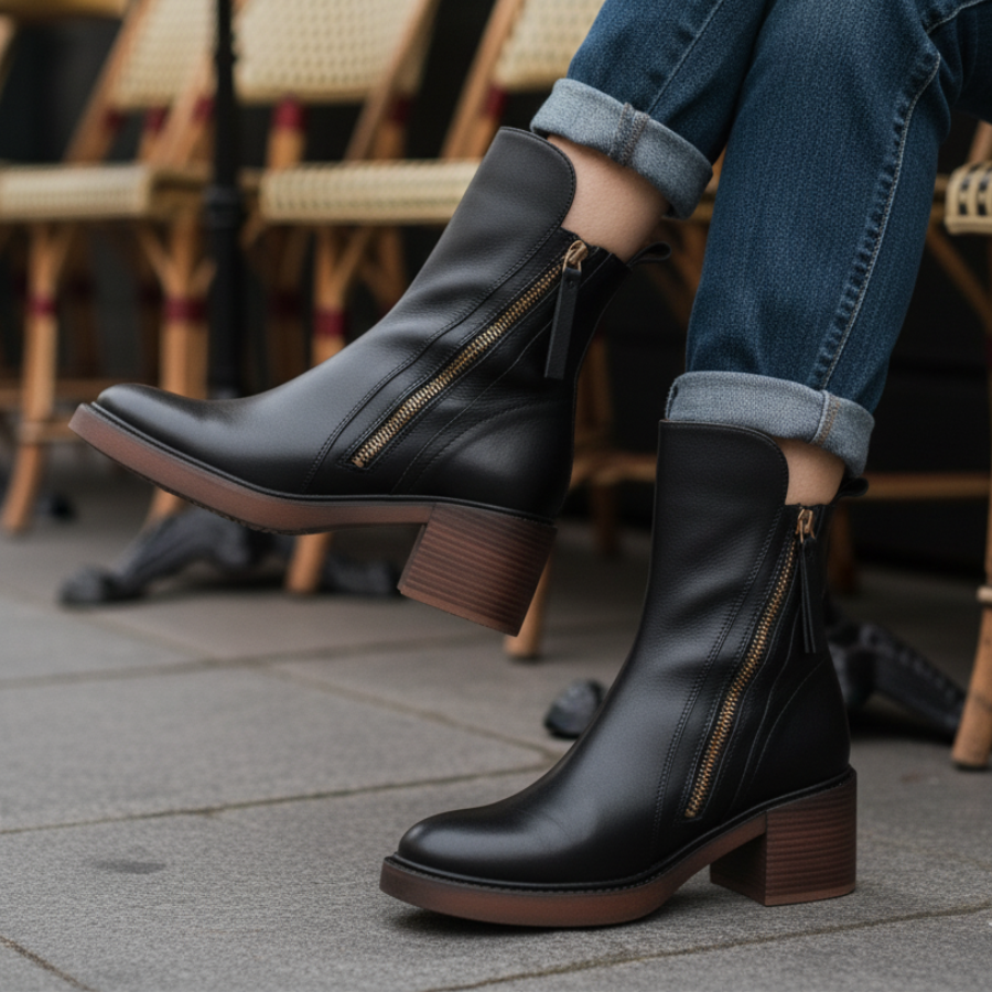 Arleta – Eleganckie botki na słupku z zamkiem
