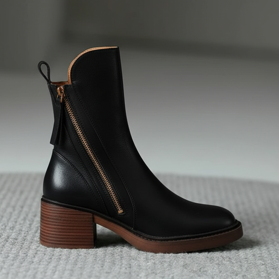 Arleta – Eleganckie botki na słupku z zamkiem