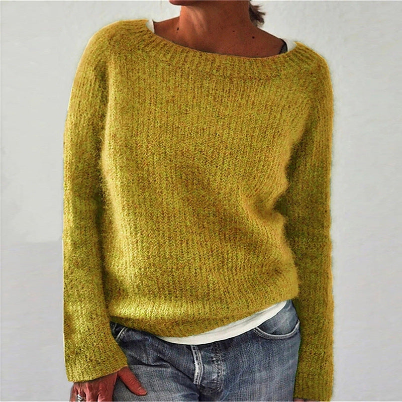 Dagmara – Luźny sweter z dekoltem w łódkę – Żółty