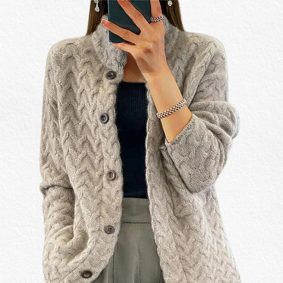 Zenona – Kardigan z warkoczowym splotem i kieszeniami – Khaki