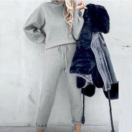 Sobiesława – Wygodny komplet: golf oversize i spodnie ze ściągaczem – Szary