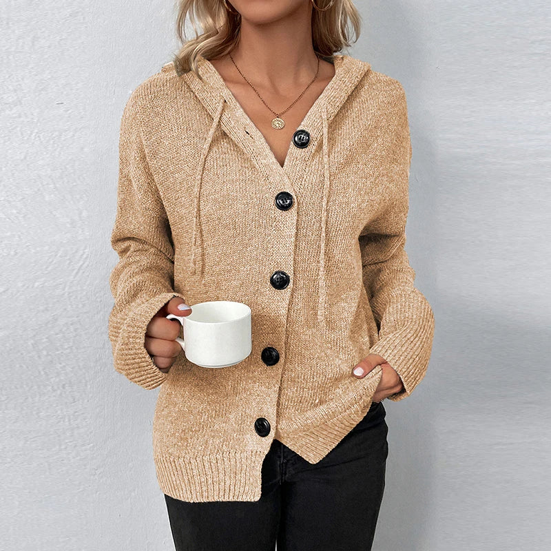 Marta – Kardigan z kapturem ze ściągaczem i guzikami