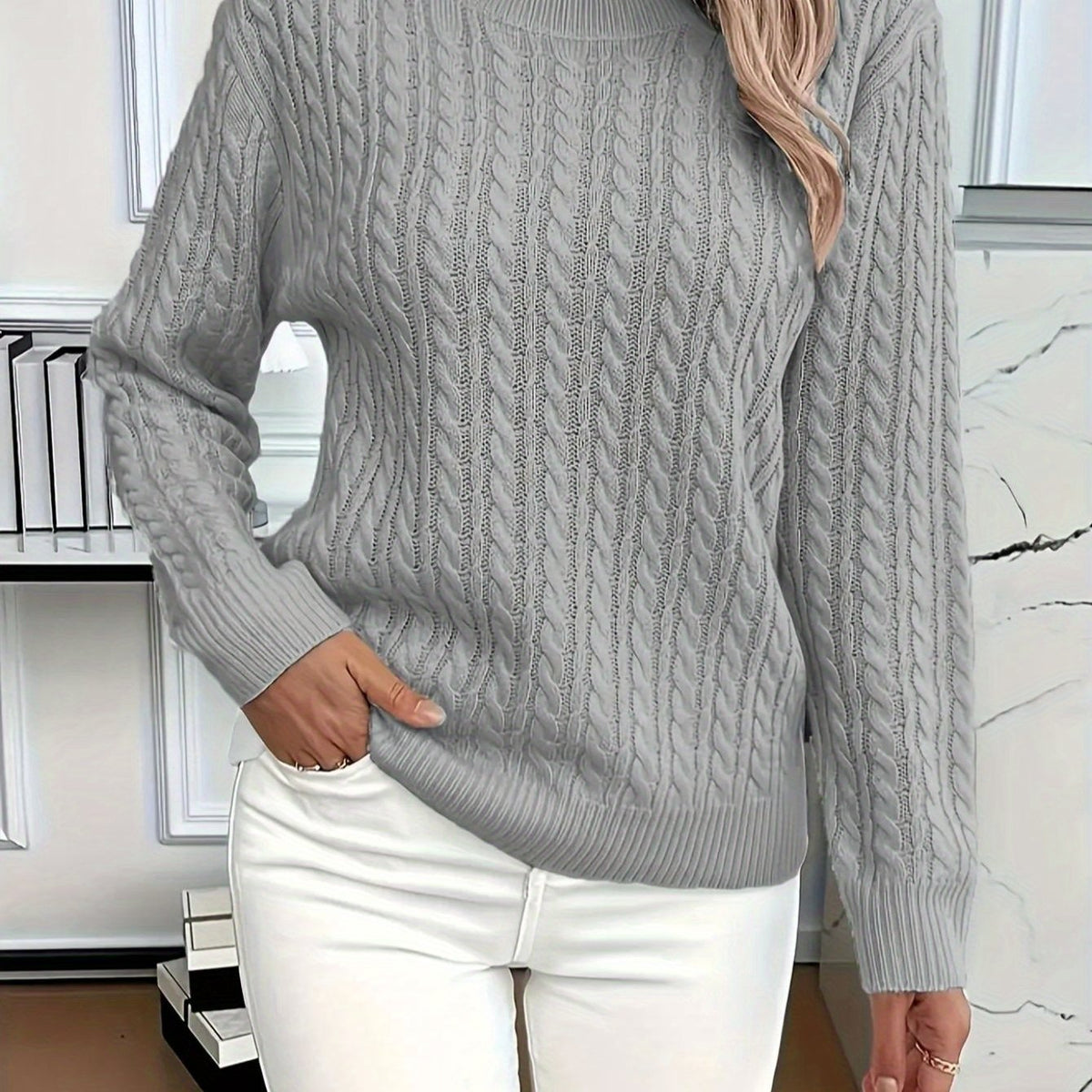 Lucyna – Sweter w warkocze z okrągłym dekoltem