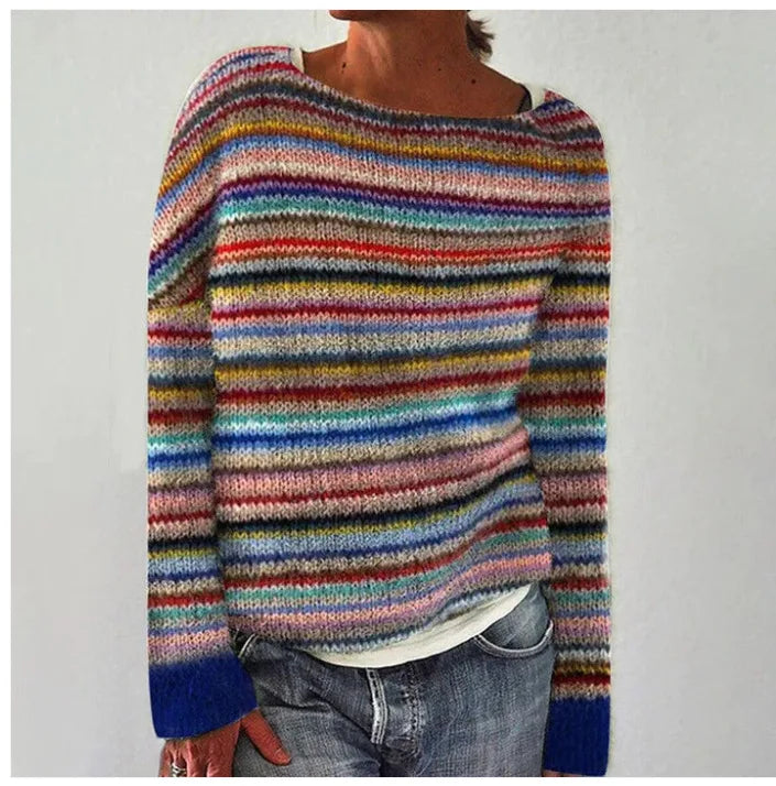 Wirginia – Sweter oversize z żakardowym wzorem przy dekolcie – Wielokolorowy