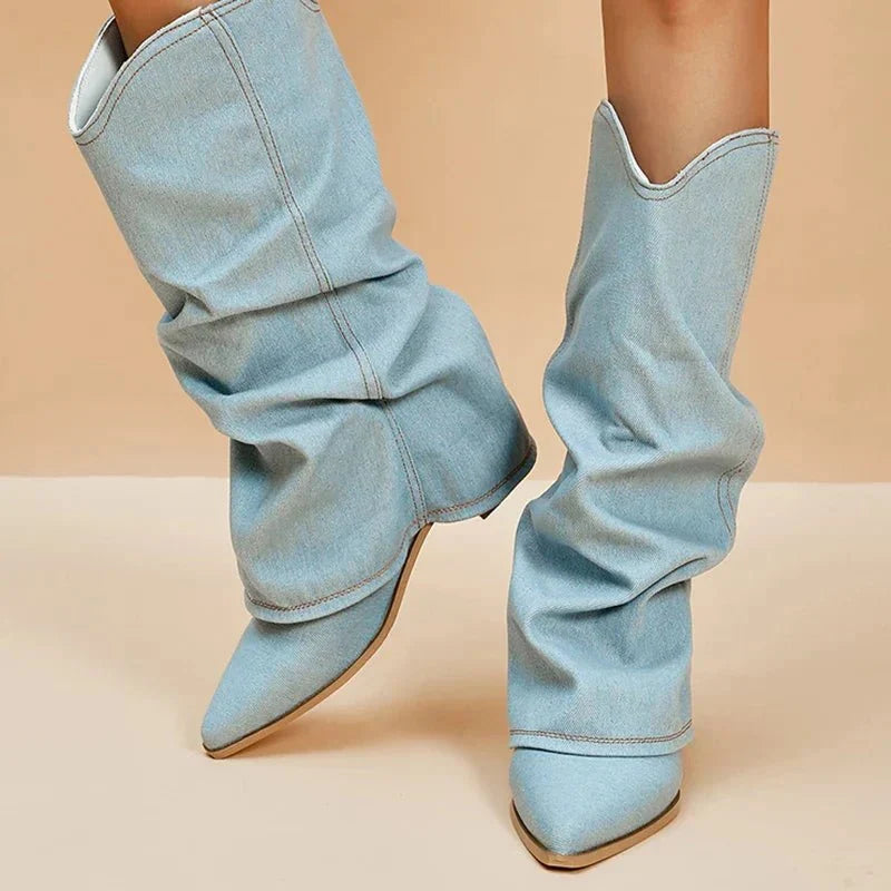Pamela – Kozaki slouchy z marszczoną cholewką i szpiczastym noskiem