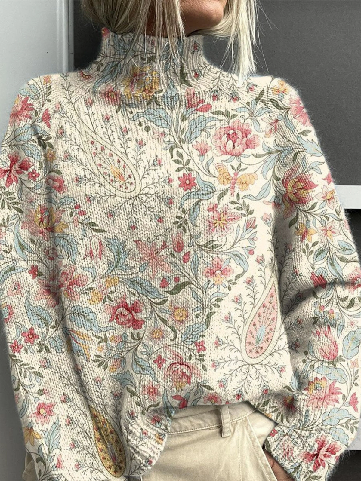 Gloria – Sweter z golfem we wzór paisley w stylu vintage – Wielokolorowy