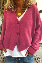 Bianka – Ciepły kardigan z dekoltem V na guziki – Malinowy