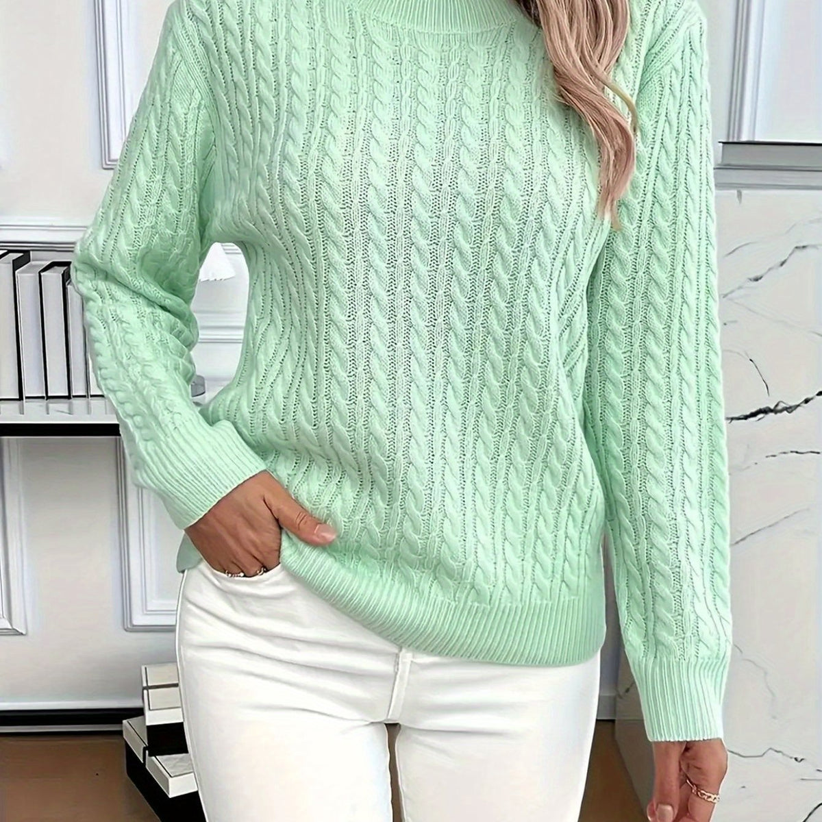 Lucyna – Sweter w warkocze z okrągłym dekoltem