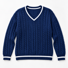 Marzanna – Sweter z warkoczem i kontrastowym dekoltem V