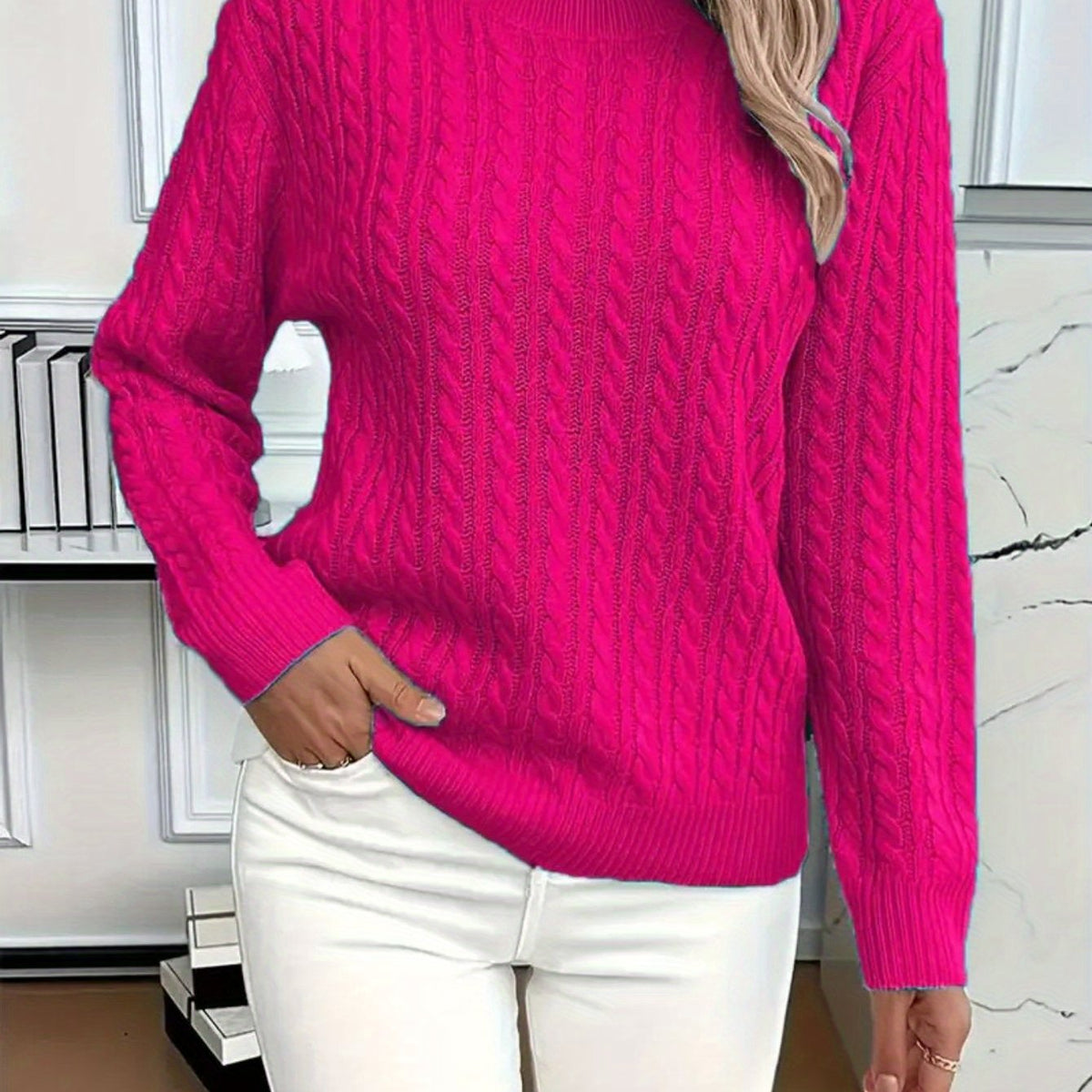 Lucyna – Sweter w warkocze z okrągłym dekoltem