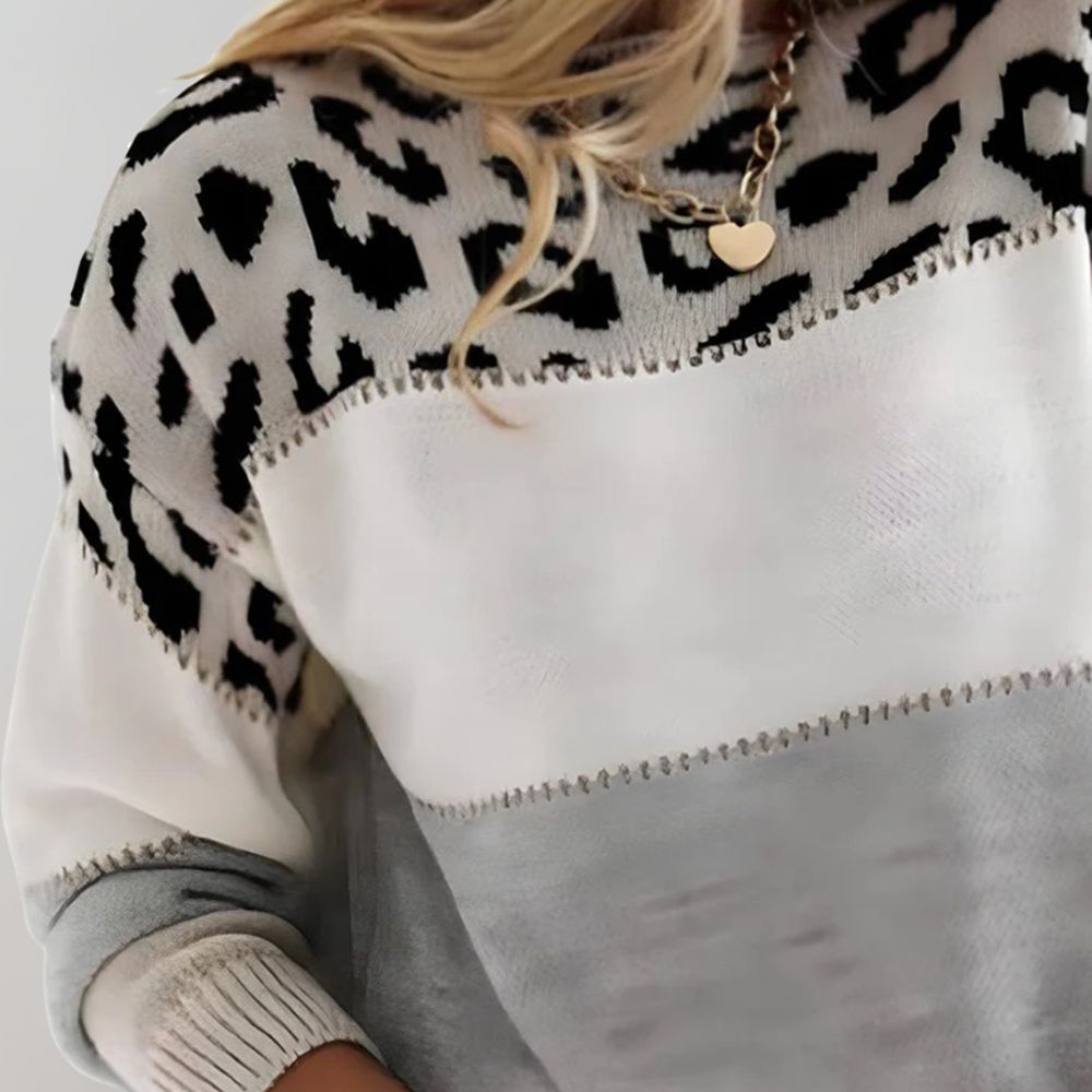 Alina – Sweter w panterkę z kolorowymi pasami