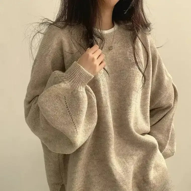Bogumiła – Sweter z bufiastymi rękawami i okrągłym dekoltem – Morelowy