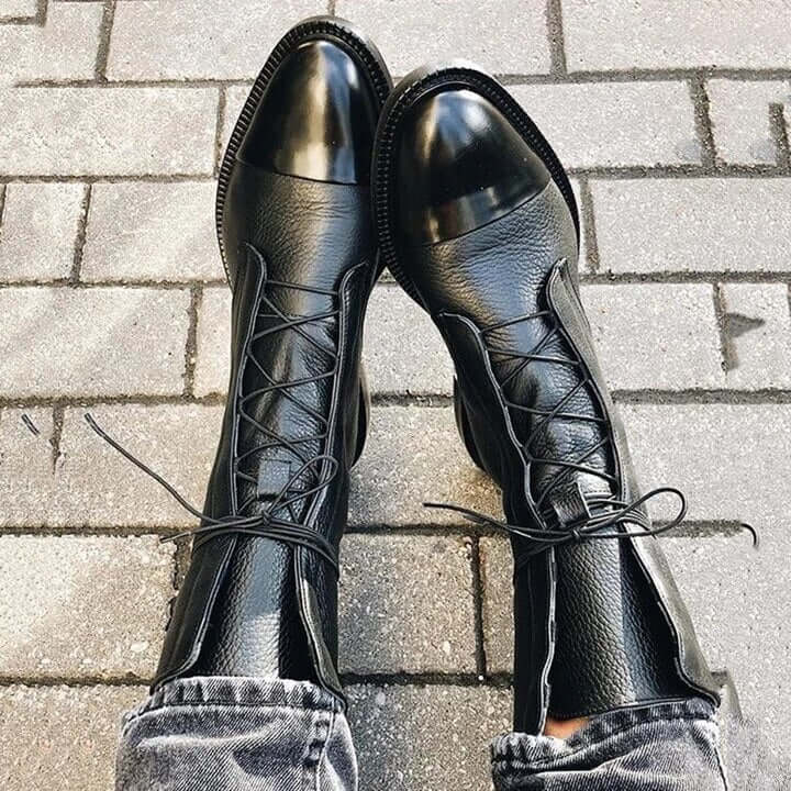 Mścisława – Sznurowane botki w stylu vintage z ociepleniem