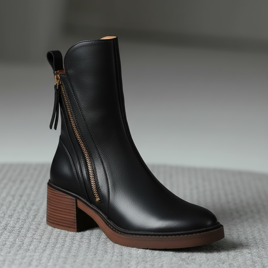 Arleta – Eleganckie botki na słupku z zamkiem