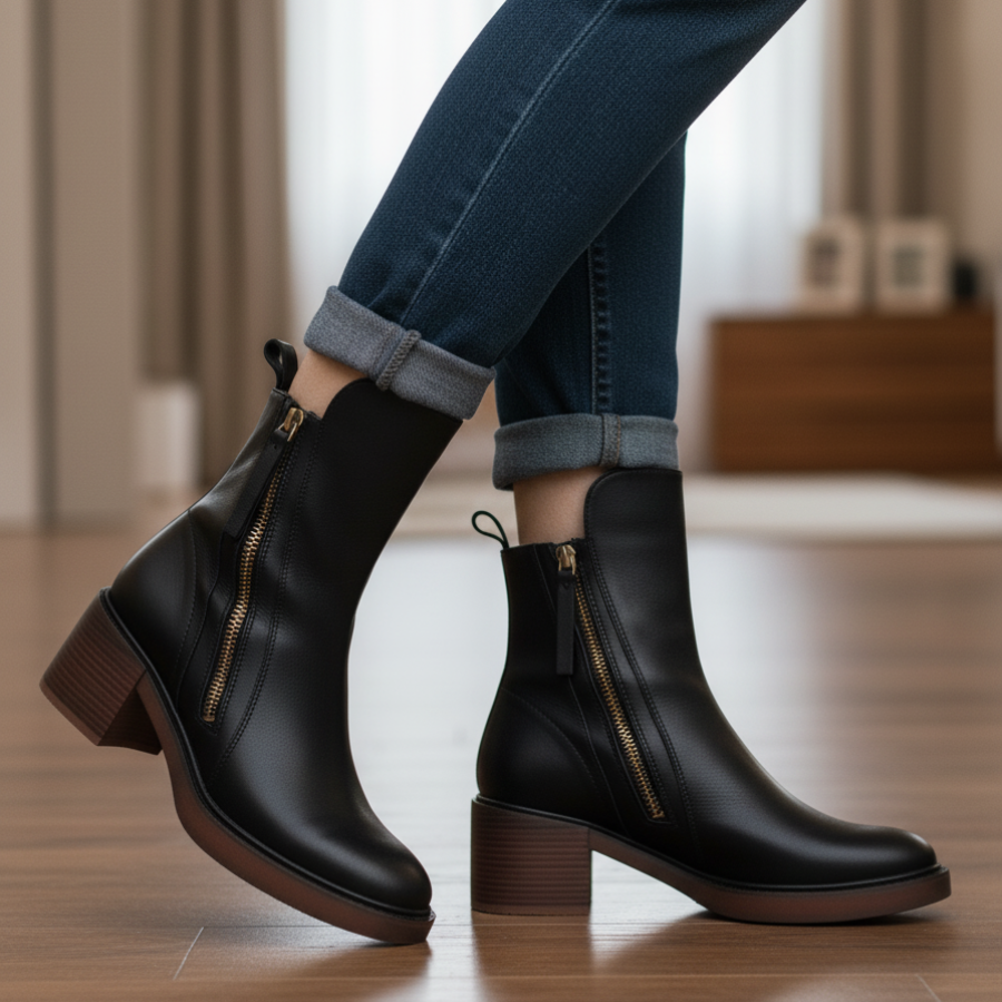 Arleta – Eleganckie botki na słupku z zamkiem