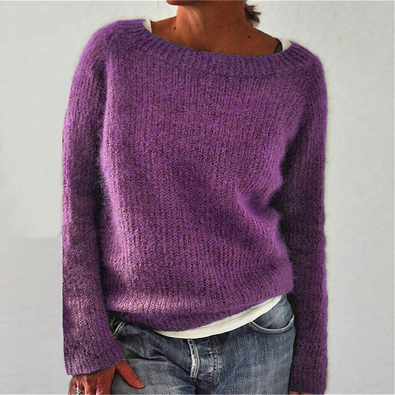 Dagmara – Luźny sweter z dekoltem w łódkę – Fioletowy