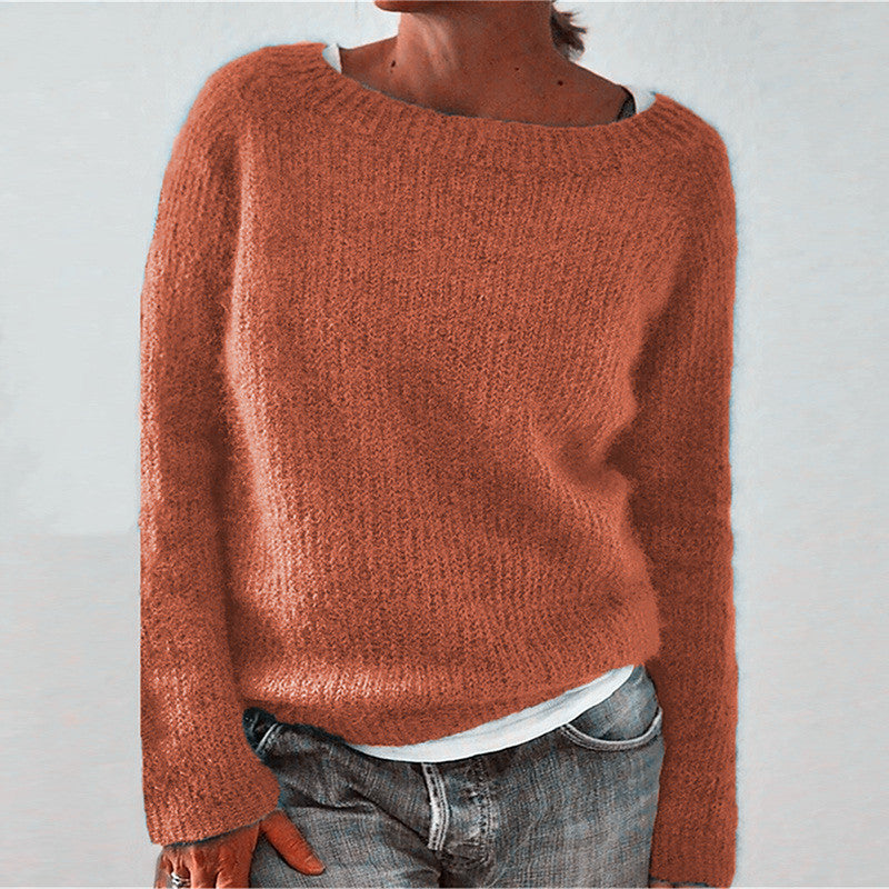 Dagmara – Luźny sweter z dekoltem w łódkę – Pomarańczowy