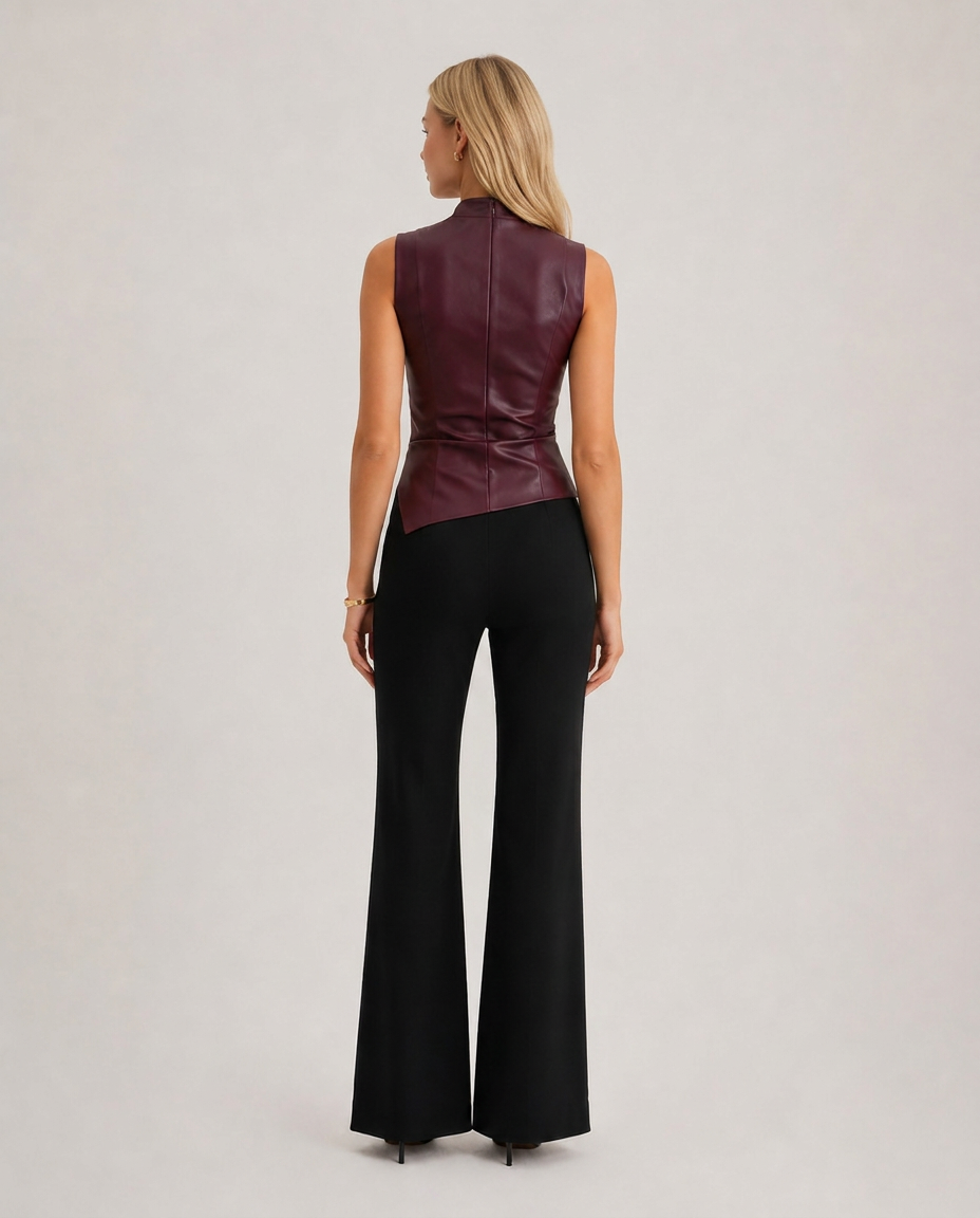 Klaudyna – Bluzka z ekoskóry z golfem i drapowaniem