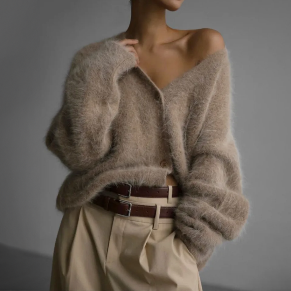 Melisa – Luźny kardigan z domieszką kaszmiru – Khaki