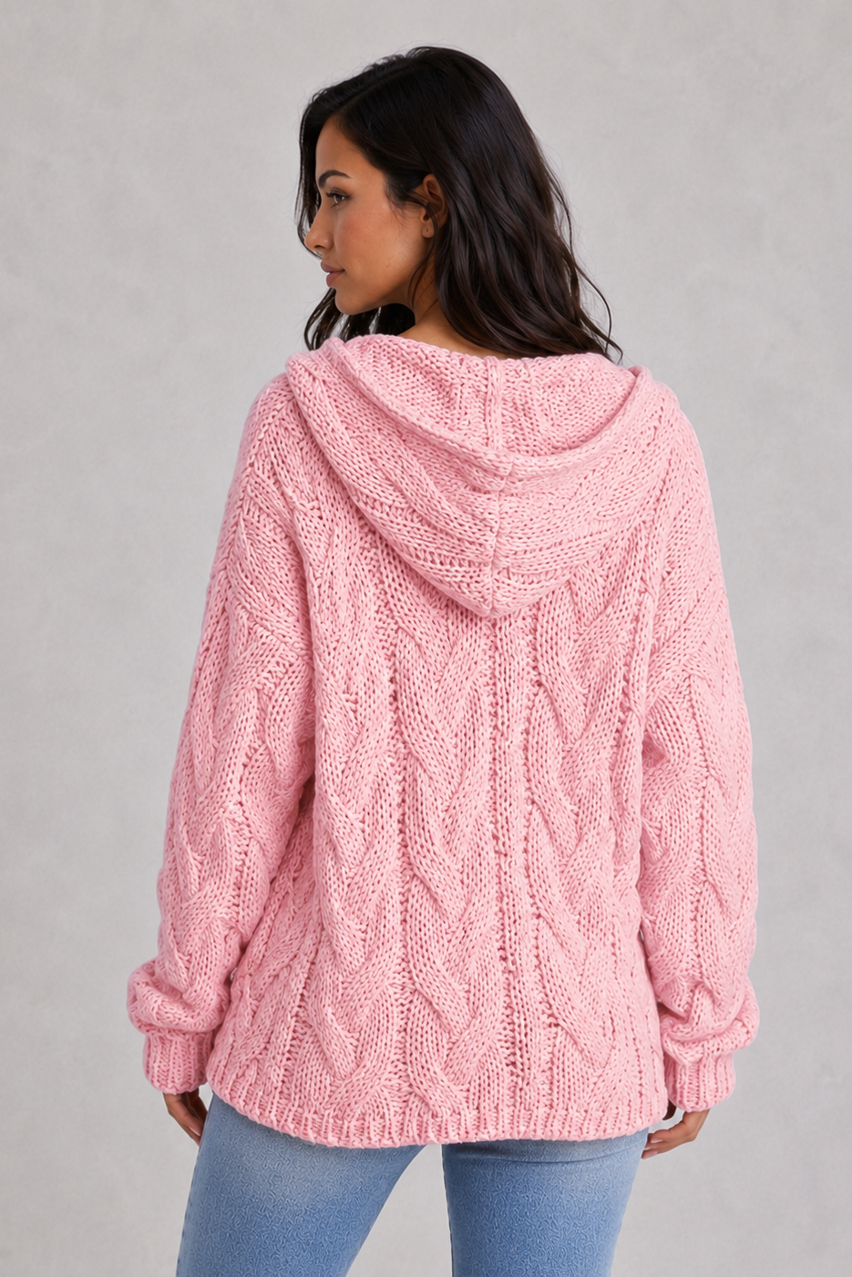 Pelagia – Sweter oversize z kapturem i warkoczowym splotem