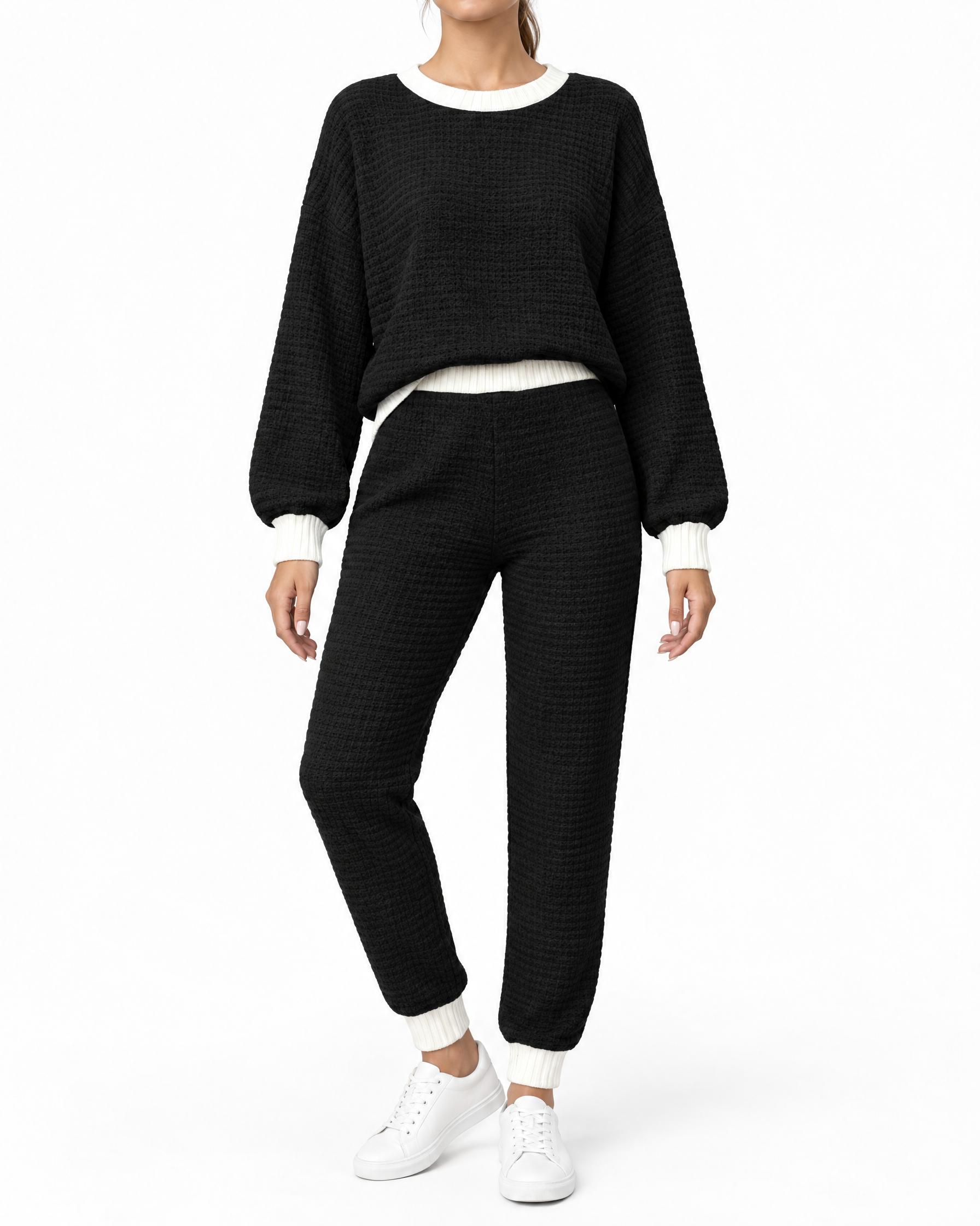 Kornelia – Dzianinowy komplet: sweter i spodnie – Czarny