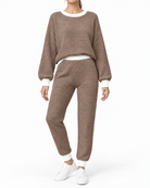 Kornelia – Dzianinowy komplet: sweter i spodnie – Khaki