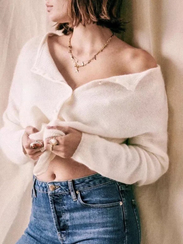 Joanna – Luźny kardigan oversize z guzikami – Beżowy