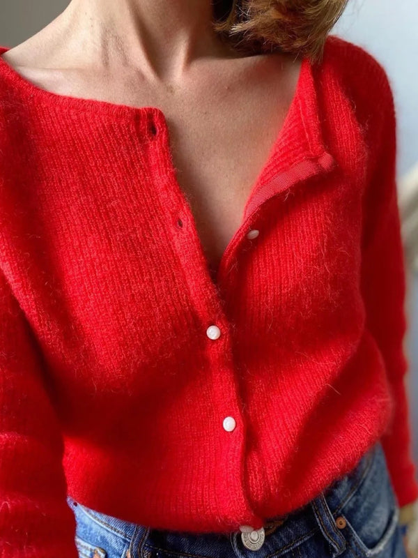 Joanna – Luźny kardigan oversize z guzikami – Czerwony