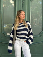 Honorata – Sweter oversize w paski z okrągłym dekoltem