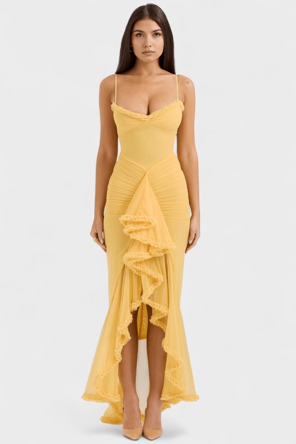 Sukienka maxi damska – długa elegancka sukienka letnia | lekki casualowy krój – Żółty