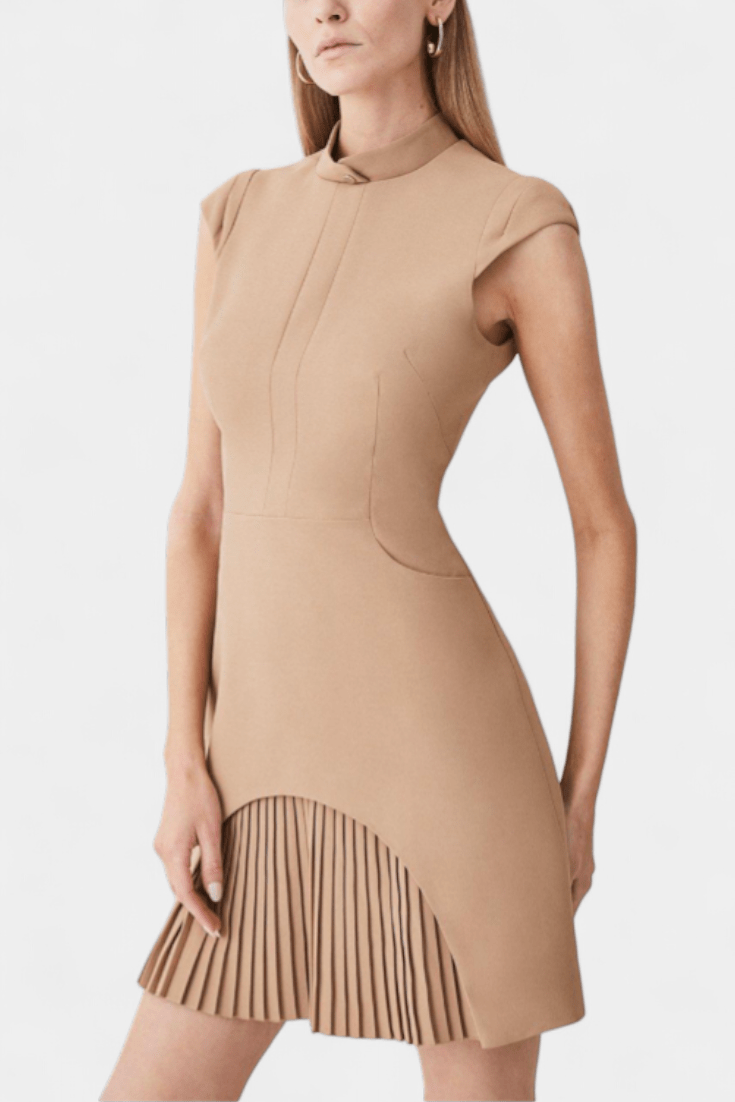 Sukienka mini damska – dopasowana sukienka z frędzlami | bezrękawnikowa sukienka bodycon na imprezę – Khaki