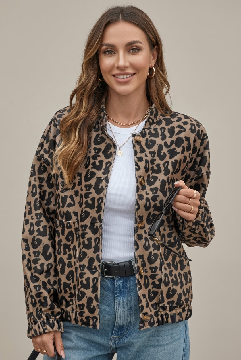Oversize'owa kurtka bomber w panterkę – Damska – Brązowy