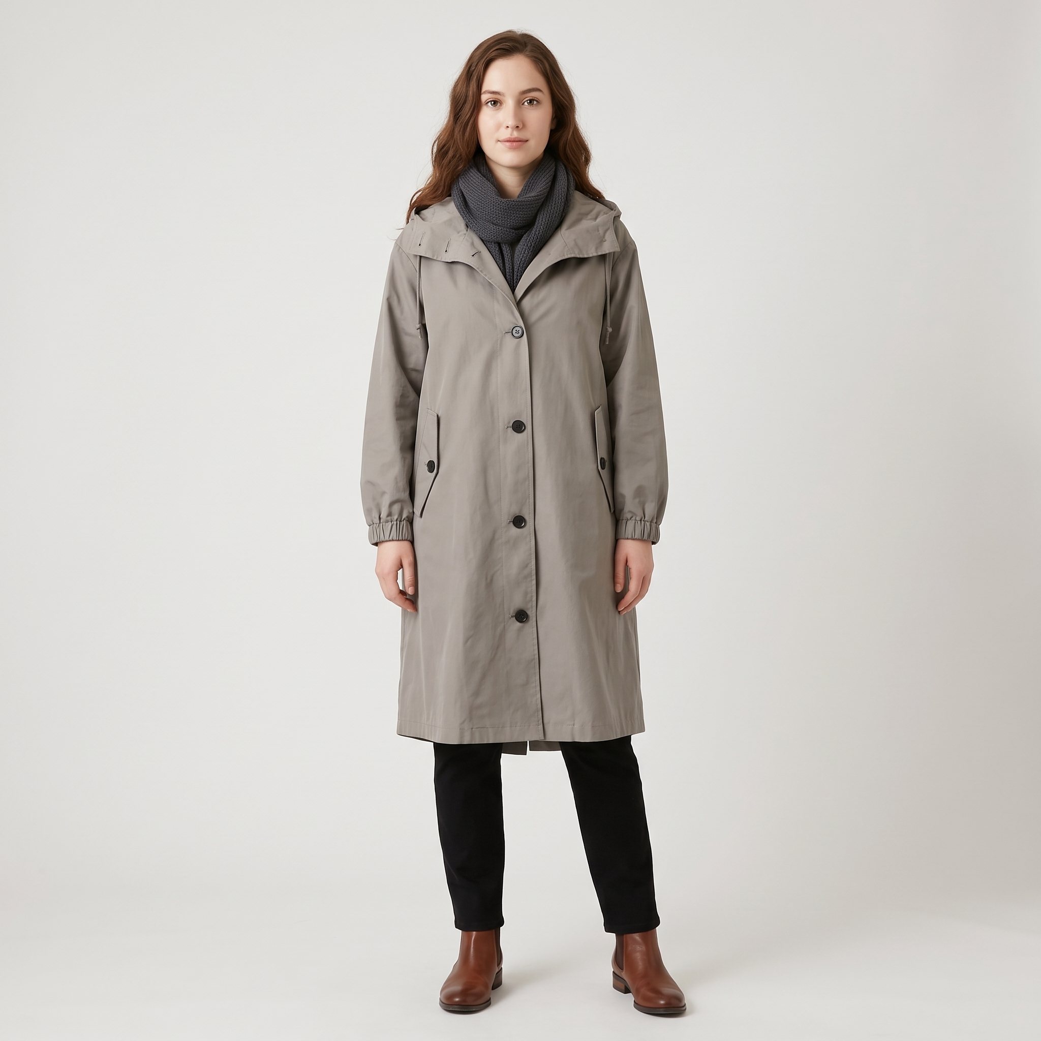 Emma – długa, lekka kurtka z kapturem – oversize – Szary