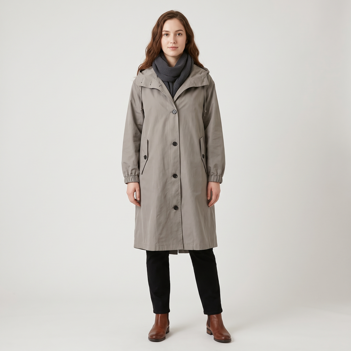 Emma – długa, lekka kurtka z kapturem – oversize – Szary