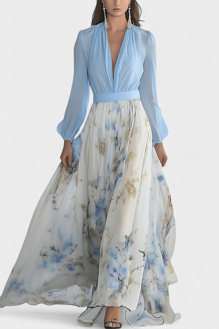 Sukienka maxi damska – długa, zwiewna letnia sukienka | elegancki casualowy krój – Niebieski