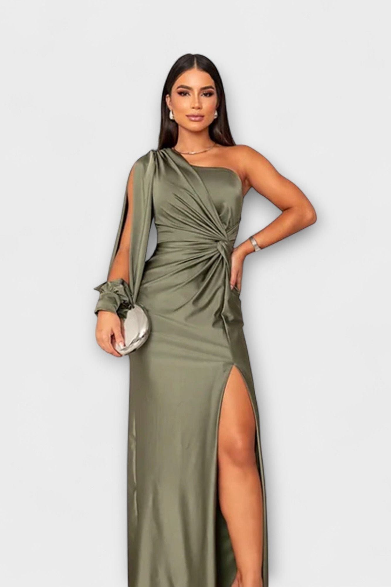 Sukienka maxi damska – długa, zwiewna sukienka letnia | elegancki casualowy krój – Oliwkowy