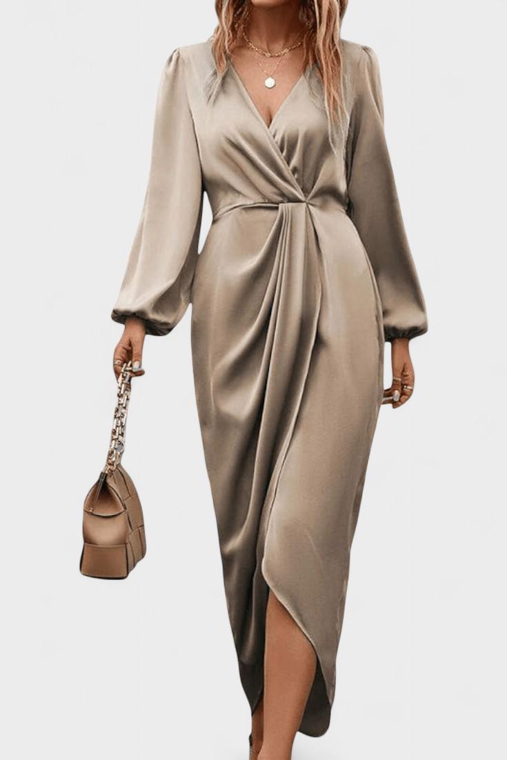 Sukienka maxi damska – długa, zwiewna sukienka letnia | elegancki casualowy krój – Jasny szampański