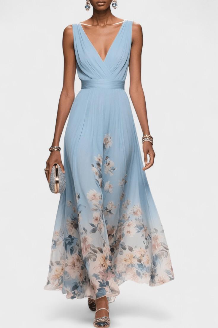 Sukienka maxi damska – długa, elegancka sukienka letnia | zwiewny, casualowy krój – Jasnoniebieski