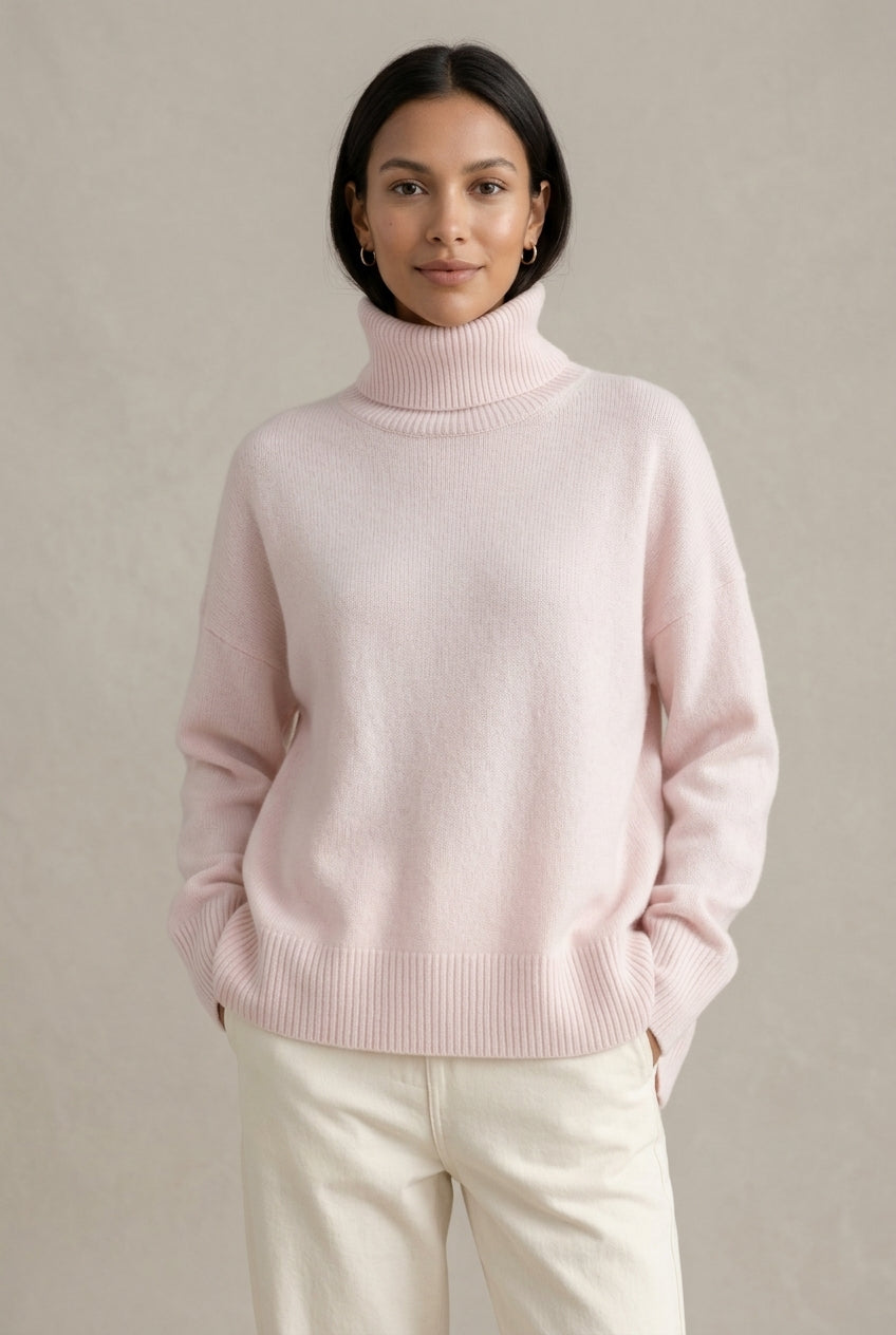 Oversizowy sweter golf z kaszmiru dla kobiet – Różowy