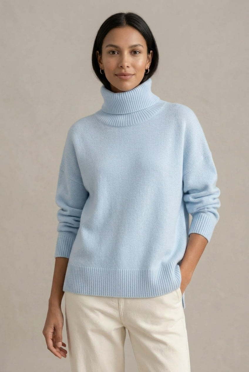 Oversizowy sweter golf z kaszmiru dla kobiet – Jasnoniebieski