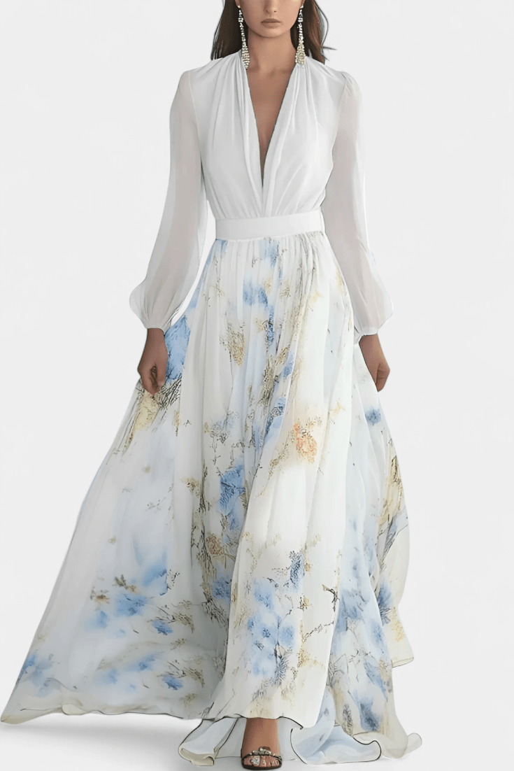 Sukienka maxi damska – długa, zwiewna letnia sukienka | elegancki casualowy krój – Biały
