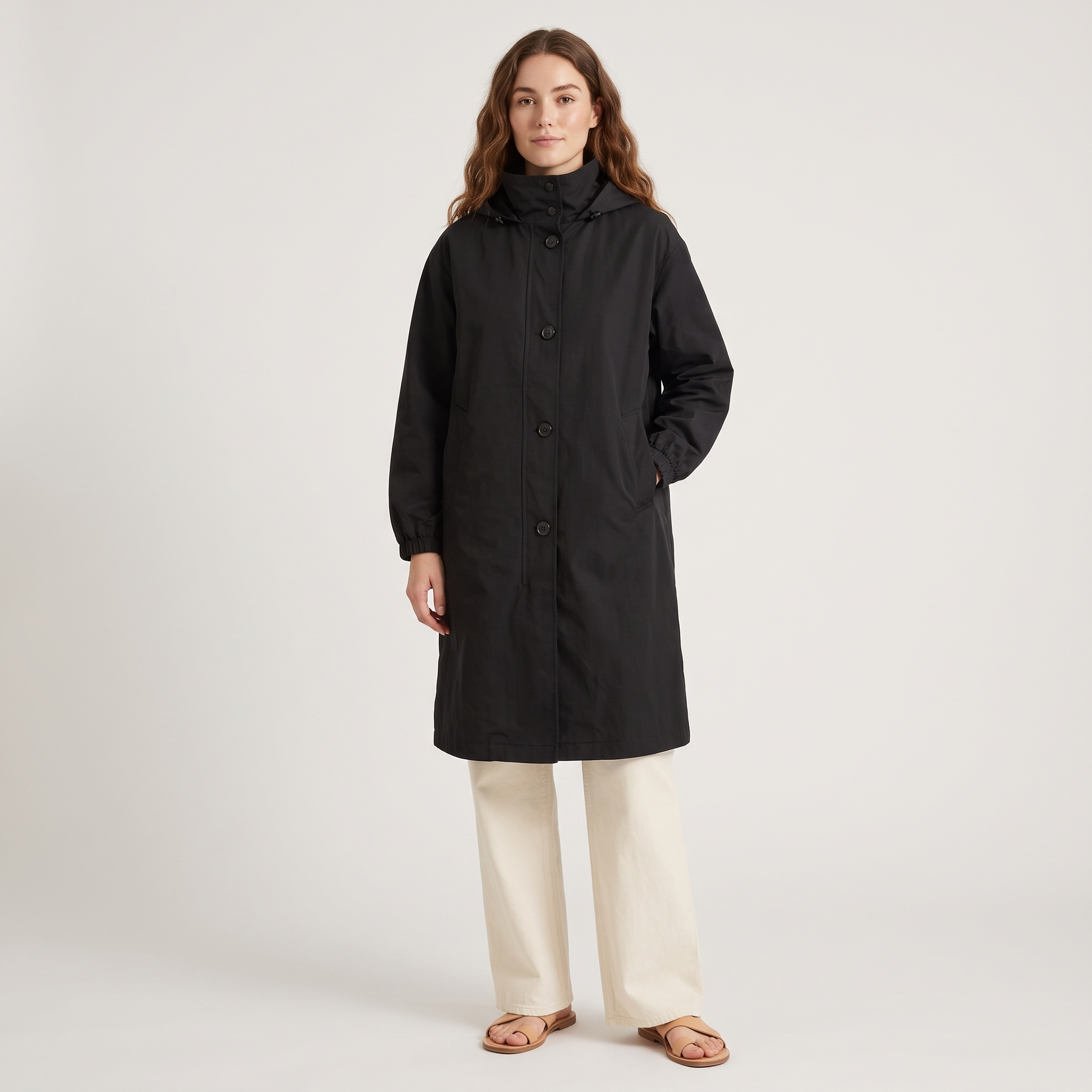 Emma – długa, lekka kurtka z kapturem – oversize – Czarny