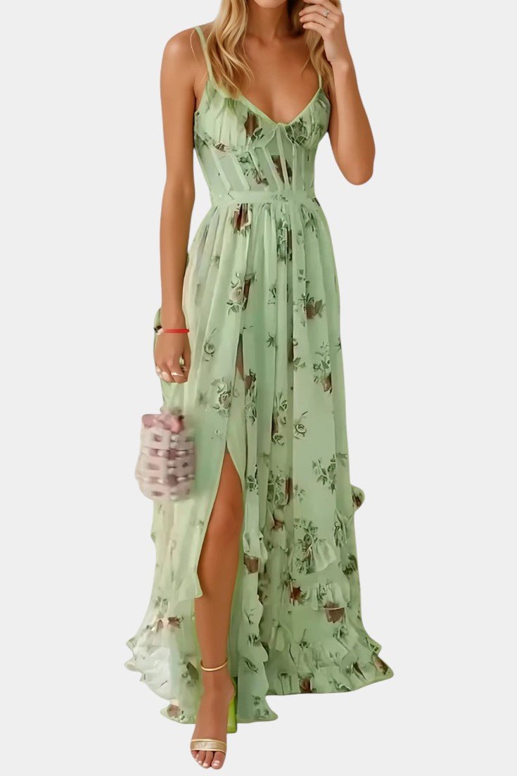 Sukienka maxi damska – długa, zwiewna sukienka na lato | elegancki casualowy krój – Zielony