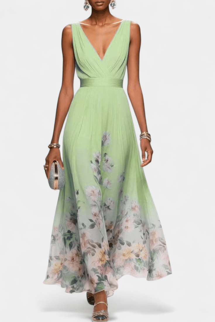 Sukienka maxi damska – długa, elegancka sukienka letnia | zwiewny, casualowy krój – Jasnozielony