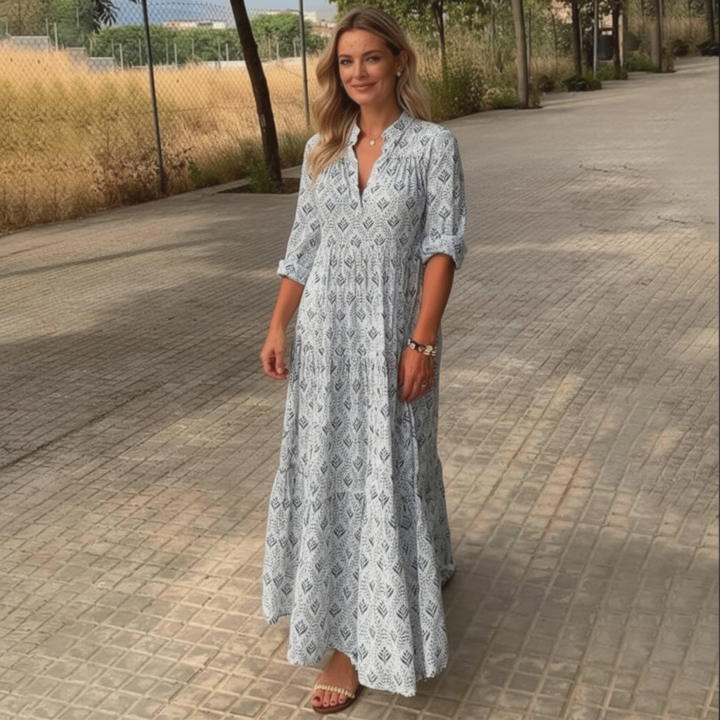 Sukienka maxi Sanne z printem paisley – Szary